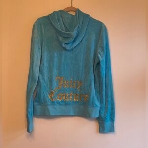Juicy Couture Black Label Velour Zip-Up Hoodie – Porcelain Blue Size Large